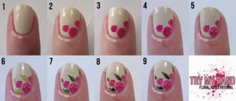 Как нарисовать розы на ногтях в домашних условиях Как сделать розу на ногтях из лака